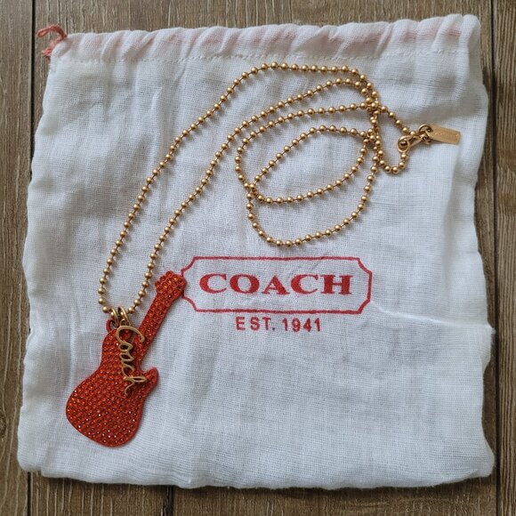 Vintage Coach Orange Guitar Pendant Necklace Swarovski crystals - Picture 1 of 5
